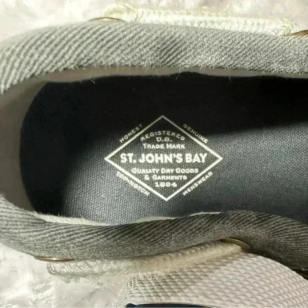 St. John's Bay Mens Grey Canvas Boat Shoe Docksider Casual Tie‎ up